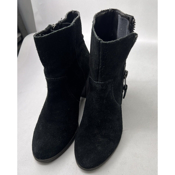 Franco Sarto Womens 6.5M Yogi Black Suede Metallic Heel Ankle Boots Side Zip - Picture 4 of 8